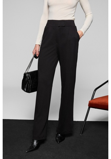 Grımelange Phalıera Kadın Esnek Kumaşlı Rahat Kalıp Cırt Kapamalı Siyah Pantolon Siyah