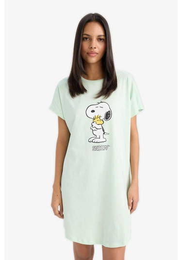 Defacto Snoopy Bisiklet Yaka Kısa Kollu Gecelik-fall İn Love F3137ax25smgn1139 Yeşil