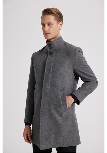 Ds Damat Regular Fit Antrasit Hakim Yaka Kaşe Kaban 5hf08ort10002 Antrasit