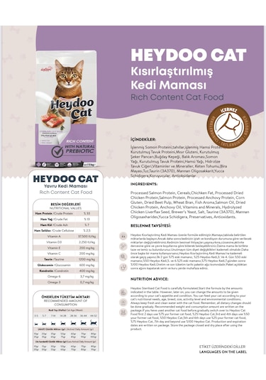 Heydoo Somonlu Kısırlaştırılmış Yetişkin Kedi Maması 15 KG