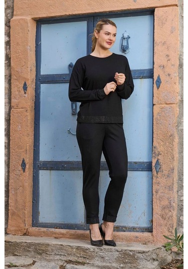 Cossy By Aqua 26028 Kadın Uzun Kollu Baskılı Spor 2'li Takım-siyah Siyah