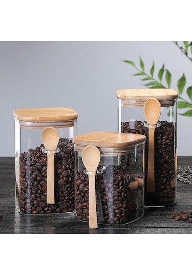 Createtech Cam Mühürlü Baharat Kavanozu, Kahve Depolama, Şeker Şişesi, Çay Kutusu, Pratik Mutfak Aksesuarı Diğer
