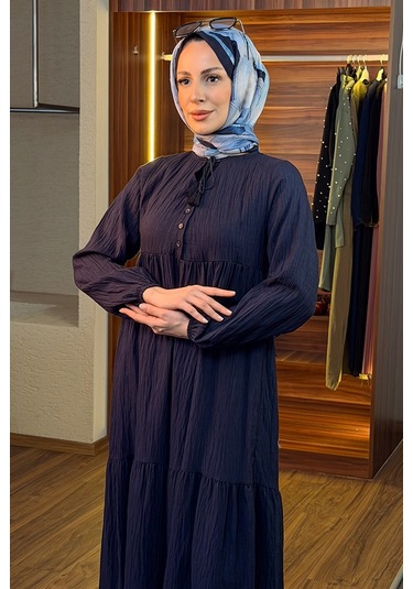 Bestenur Yarım Düğmeli Elbise 1689 - Lacivert Lacivert