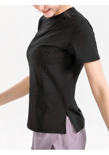 Skycity Kadınlar İçin Nefes Alabilen Yoga Tişörtü - Esnek Kumaş, Split Etek, Xl Boyut SiYAH