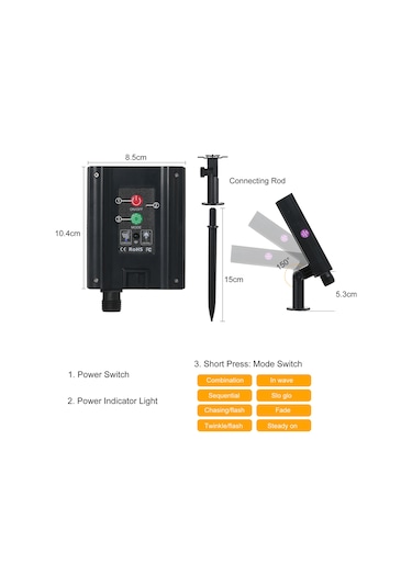 Springsun 200 Led Solar Enerji Işık Zinciri, 20 Metre, Ip67 Su Geçirmez, Uzaktan Kumanda, 4 Seviye Parlaklık, 1200mah Batarya, Islak Beyaz Diğer