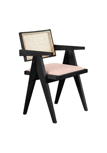 Luna Pergel Hazeranlı Model Hasırlı Natural Ahşap Sandalye Siyah - Krem