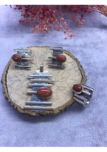 Nsa Gümüş Yıldız Taşı 925 Ayar Doğal Taş El İşi Gümüş Set