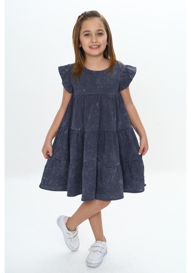 Toontoy Kız Çocuk Yıkamalı Elbise Füme