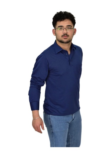 Erkek Gömlek Yaka Uzunkol Tişört T6063 Bgl-st04542 İndigo