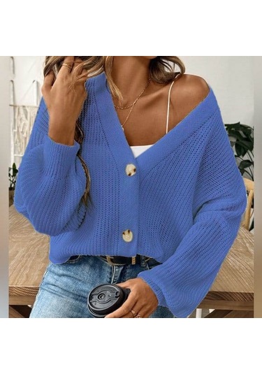 Leyla Sanat Sanata Yeni Bir Bakış Açısı Düğme Detay Triko Bluz Mavi