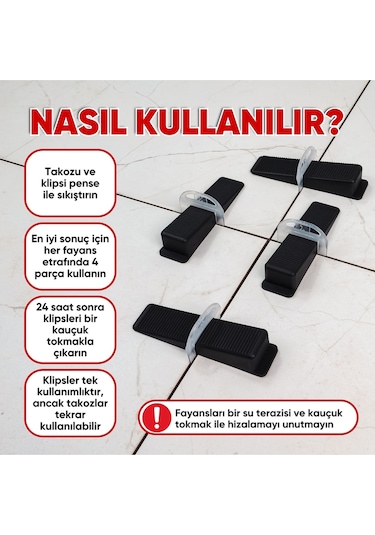 Fayans Seramik Seviye Tespit Derz Artısı Derz Klips Sabitleme Takozu 100 Adet