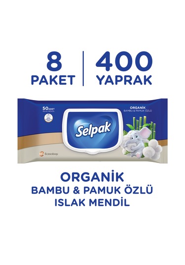 Selpak Organik Bambu Ve Organik Pamuk Özlü Islak Mendil 8'li
