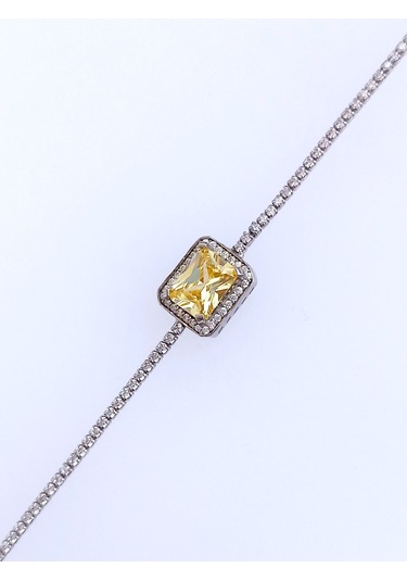 925 Ayar Gümüş Vintage Sarı Tasarım Kare Kesim Su Yolu Kadın Bileklik Doğum Günü Hediye Gümüş