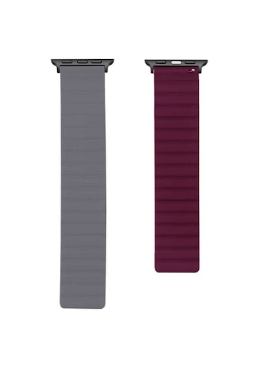 Watch Ultra 49mm Kordon Uyumlu Krd-52 Strap Kayış Tuva- Gri-kırmızı