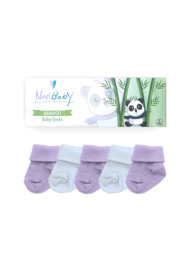 Novibaby 5'li Bambu Yenidoğan Bebek Çorabı I Purpy I 0-6 ay "Karışık Renkli"