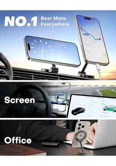 Metal Katlanır Magsafe Mıknatıslı 360 Dönen Araç Telefon Tutucu