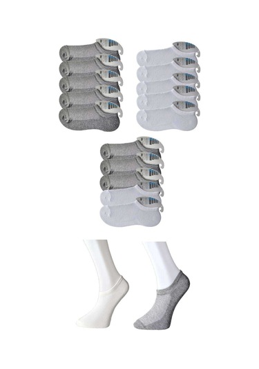 Gri ve Beyaz Erkek Görünmez Çorap 15 çift Füme