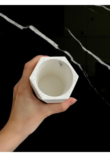 Beton Vazo El Yapımı Kalem Kutusu Dekoratif Diş Fırçalık Ev Aksesuarı Beyaz