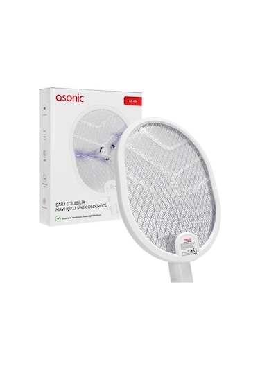 Asonic As-a26 1200mah 3000v Çıkış Uv Işıklı Şarjli Katlanabilir Askılı Raket Sinek Öldürücü