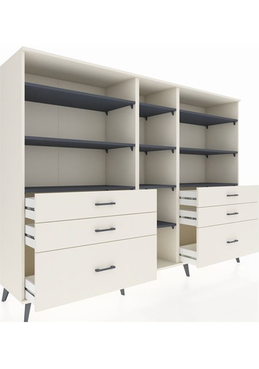 Hyperion Dolap 10 Raflı 6 Çekmeceli 220x44x163 Aytaşı-antrasit/a Aytaşı-antrasit/aytaşı