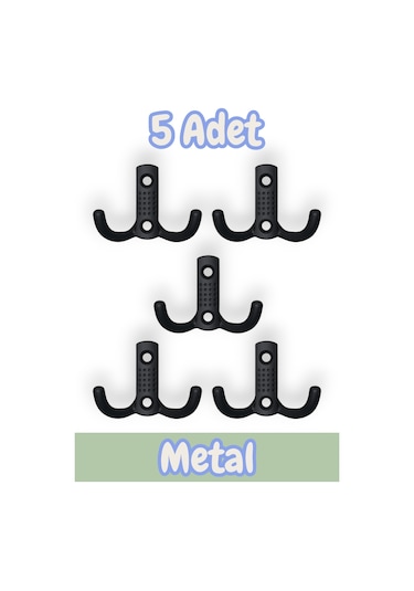 Noktalı Portmanto Vestiyer Duvar Dolap Elbise Askısı Siyah Metal Mobilya Kapı Askılığı Askılık 5 Adet Siyah