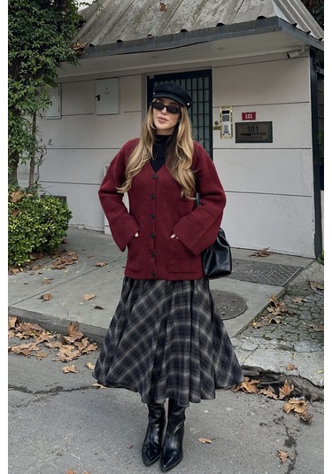 Bordo Çift Cepli Hırka - 04622 Bordo