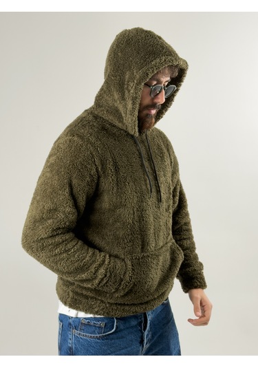 Erkek Haki Peluş Polar Sweatshirt Coc2570 Haki