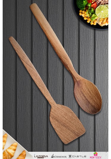 Doğal Ceviz Ağacı Ahşap Tahta Kaşık Seti Ağaç Kaşık 2li Set 03 Ahşap