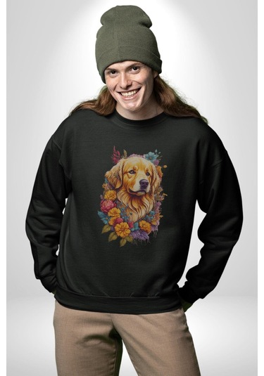 Golden Çiçekli Baby Face Unisex Siyah Baskılı Sweatshirt Siyah