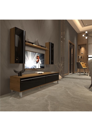 Decoraktiv Eko 7 Mdf Std Krom Ayaklı Tv Ünitesi Tv Sehpası Pera - Siyah