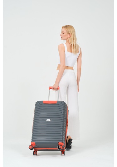 Keo-plus Gri-turuncu Orta Boy Silikon Kırılmaz Pp Valiz Siyah