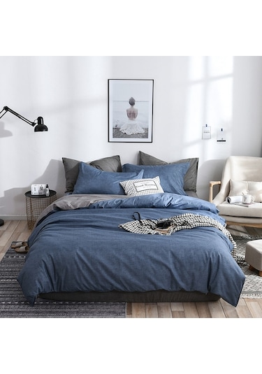 Sones Yatak Takımı Düz Ekose Yan Yatak Yorganı Yorgan Kılıfı Çarşaf Takımı, Boyut: 135 200cm 1xyastık Kılıfı, 1xyorgan Mavi