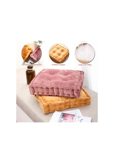 Elmpaly Mavi Kare Puşide Tüm Mevsimler Meditasyon Minderi Mavi