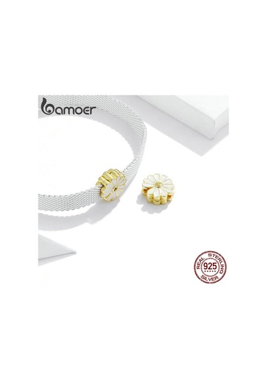 Bamoer Küçük Papatya Kare Delik Boncuk Takı Yapımı İçin Gerçek 925 Ayar Gümüş Göz Kamaştırıcı Kaplama Charm Orijinal Bilezik Bileklik Gümüş