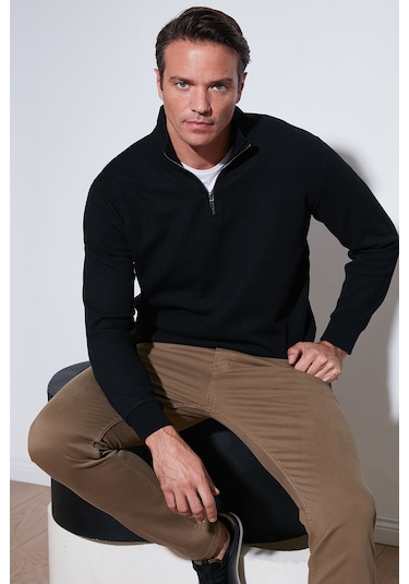 Buratti Pamuklu Regular Fit Yarım Fermuarlı Dik Yaka Erkek Sweat 5905716 Siyah