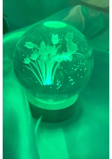 3d Led Işık Cam Küre Gece Lambası Lale Büyük Boy 8cm Çok Renkk