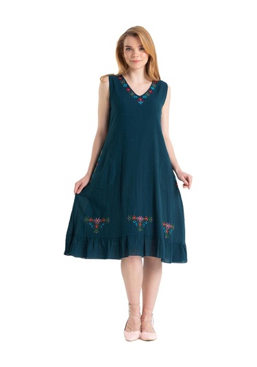 Kolsuz Şile Bezi Mehtap Midi Boy Elbise Petrol Ptrl-petrol