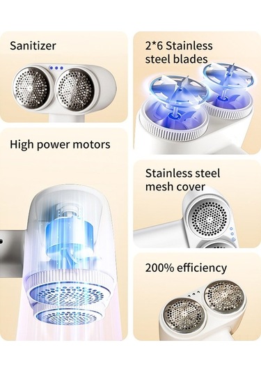 Bosphorusboutique02 İki Uçlu Kuru Top Dürtme Aleti, 3 Vites, 6 Bıçak, Kalın Kafes, 2000mah Li-pil, Beyaz Beyaz