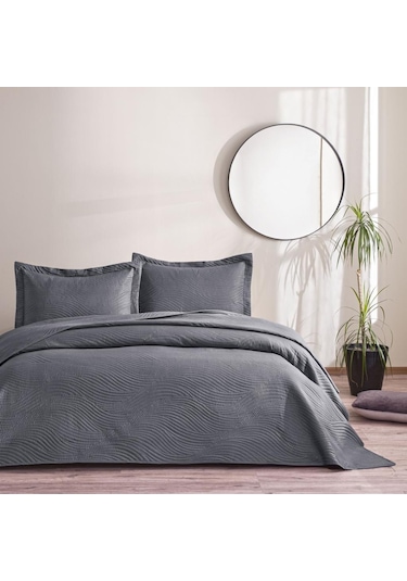 Taç Harlow Yatak Örtüsü Antrasit Çift Kişilik Antrasit
