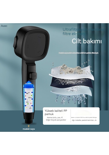 Üç Modlu Su Akışı Ayarlanabilen Yüksek Basınçlı Duş Başlığı Siyah