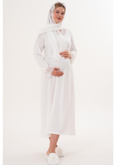 Mecit 6331 Ekru Sabahlıklı Lohusa Gecelik Takım