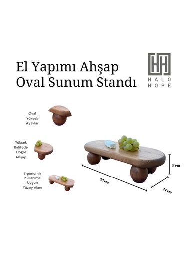Halohope El Yapımı Ahşap Küçük Boy Dikdörtgen Sunum Standı Tabağı