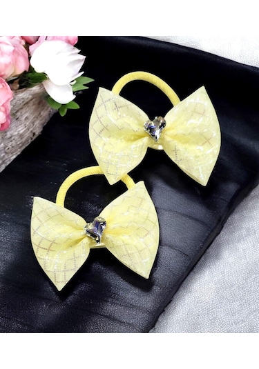 Fiyonklu Taşlı Kız Çocuk Toka 2li Sarı