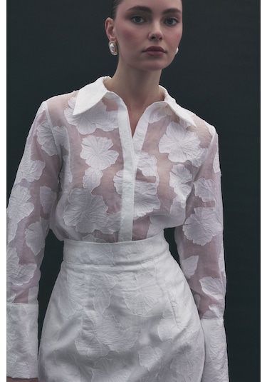 Sateen Belica Gömlek - Ekru-137148 ekru