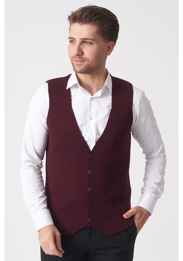 White Stone Campinas 202438 Slim Fit Pamuklu Yelek Triko Bordo Bordo