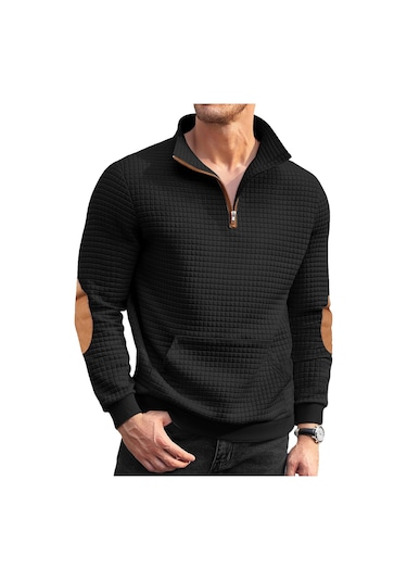 Sonbahar Ve Kış Rahat Ceket Tk Jakarlı Küçük Kare Nakış Patchwork Amerikan Henry Dik Yaka Kazak Erkekler İçin Siyah