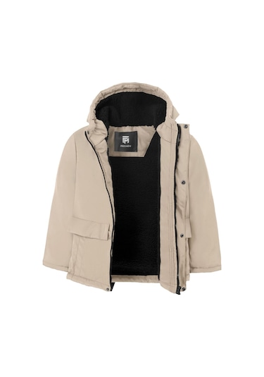 Kız Çocuk Taş İçi Kürklü Su Ve Rüzgar Geçirmez Kapüşonlu 3 Cep Kışlık Mont Taş