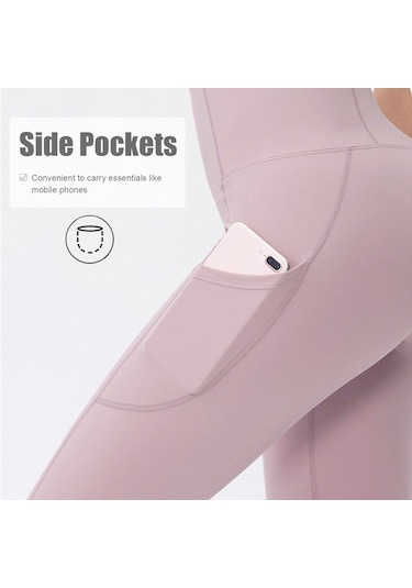 Kosona Kadın Yüksek Bel Gönlük Giyilebilir Spor Taytları - Soluk, Hızlı Kuruyan, Deri Kabartıcı, Cep Desenli Mavi 4/s 02338 Koyu Mavi