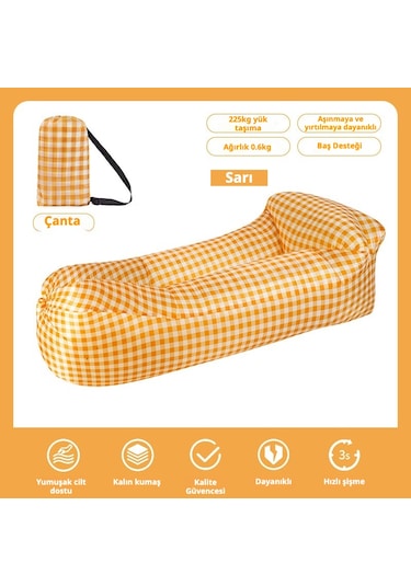 Snapbuy Desenli Şişme Koltuk, Baş Destekli Tek Kişilik Hava Yatağı, Kamp Ve Açık Hava Etkinlikleri İçin Taşınabilir Sarı