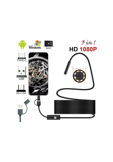 Endoskop 3 İn 1 Yılan Kamera Usb Micro Usb Type-c 20 Metre Sert Kablo